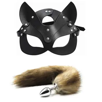 Fox Tail Anal Plug Fox Maske Hovedbeklædning Bdsm Trældom Cosplay Sexlegetøj, Sexet Halv Kat Maske Halloween Fest Erotisk Kostume Tilbehør