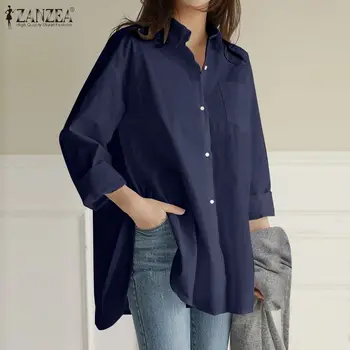 ZANZEA Kvinder-Shirts og Bluser 2021 Feminin Bluse Top med Lange Ærmer Casual Knapper Turn-down Krave OL Style Kvinder Tunika Blusas