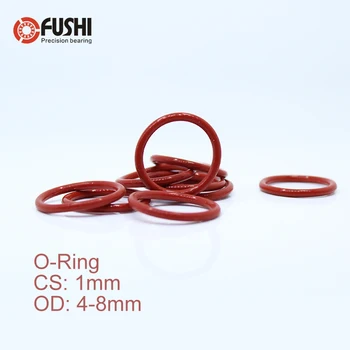 CS1mm Silikone O-RING OD 4/4.5/5/5.5/6/6.5/7/7.5/8*1 mm 100PCS O-Ring VMQ Pakning, tætning Tykkelse 1mm ORing Hvid Rød Gummi