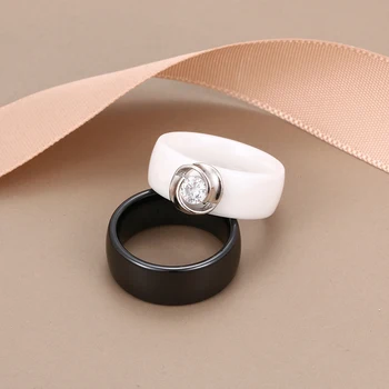 8mm Sort Hvid Keramik Ringe Plus Cubic Zirconia For Kvinder Pige Elegant 925 Sterling Sølv Kvinder Vielsesring Mode Smykker