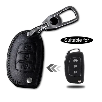 Læder Bil vigtig Sag Key Fob Dækning For Hyundai Tucson Creta ix25 ix35 Verna 3 4 Knapper Smart Folde Nøglering