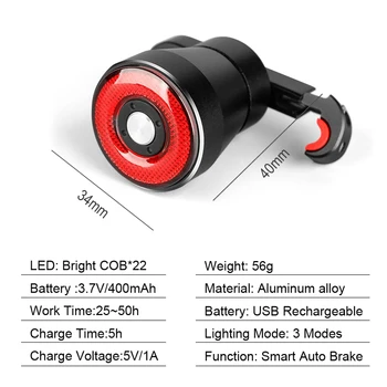 NEWBOLER 400mAh USB Smart Cykel baglygte Auto-Sensing Bremse Bag Lyset Regntæt LED Cykling Baglygte MTB Cykel Lys Tilbage