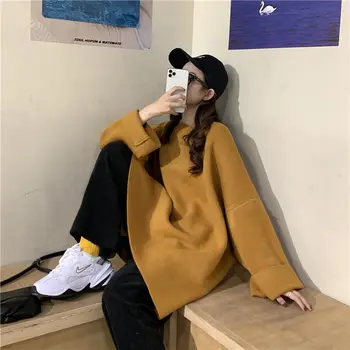 Trøjer Dame Løs Solid O-Hals Simple Doven Alle-passer til Afslappede koreansk Stil Kvindelige Pullovere Stilfulde Efteråret Chic Strikket Bære