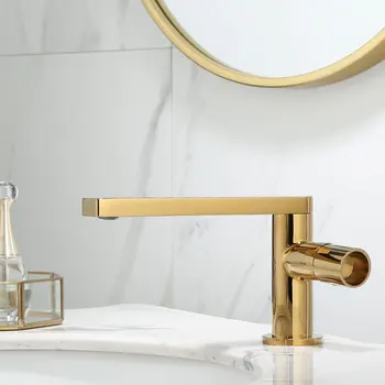 Håndvask Armatur Guld Enkelt håndtag Badeværelse Hane Basin blandingsbatteri med Varmt og Koldt Vand Messing Vandhane Vask Vand Kran Nye Ankomst