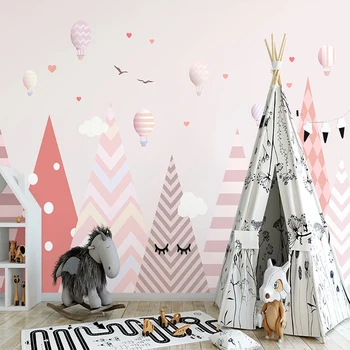 Brugerdefineret Vægmaleri Tapet Nordiske Pink Geometriske Luftballon Abstrakte Fresco Stue til Børn Piger Værelse Papel De Parede