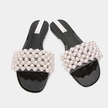 Mode 2020 Sommeren Damer, hjemmesko og sandaler PVC med Perler Sandaler med Høj hæl Kvinder dias