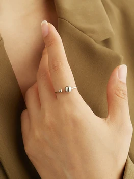 LEKANI 925 Sterling Sølv Ringe For Kvinder Minimalistisk Runde Perler Åbne Justerbar Finger Ring Fine Smykker Jubilæum Gave