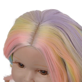 Aidolla Dukke Hår Rainbow Lang Bølget og Krøllet hår til dukker Varme Modstå Dukke Parykker til 18