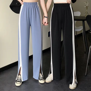 Kvinder Efteråret Høj Talje Casual Bukser 2020 Nye Mode Side Split Løs Jogger Bukser Kvindelige Streetwear Bukser Comfy Med Sportstøj