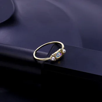 UNICE Oprindelige Design 9K Guld Naturlige Hvidt Opalt Vintage Enkel Ret Fine Smykker ferskvandsperler Ringe Til Kvinder
