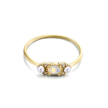 UNICE Oprindelige Design 9K Guld Naturlige Hvidt Opalt Vintage Enkel Ret Fine Smykker ferskvandsperler Ringe Til Kvinder