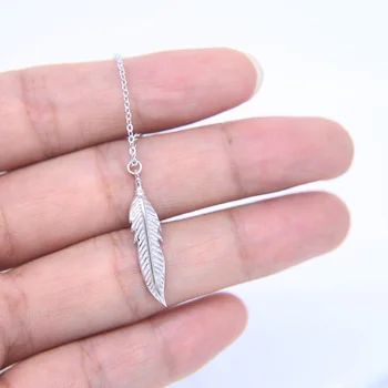 2017 Nye Mode kvinders vintage lang halskæde smykker 925 sølv enkelt fjer vedhæng halskæder Smykker gaver
