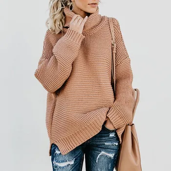 Danjeaner Vinter Sweater Kvinder 2018 Mode Afslappet Solid Turtleneck Sweater Varm Vintage Løs Lange Ærmer Strikket Pullover Toppe