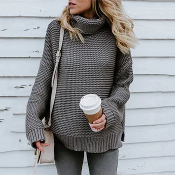 Danjeaner Vinter Sweater Kvinder 2018 Mode Afslappet Solid Turtleneck Sweater Varm Vintage Løs Lange Ærmer Strikket Pullover Toppe