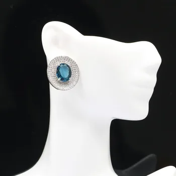 23x21mm Gemstone Øreringe til Kvinder Sølv Fine Smykker Skabt London Blå Topaz Lyse Zircon Daglige Slid Dating