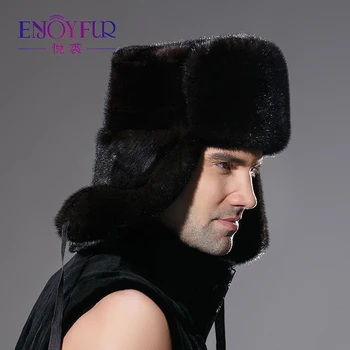 Vinter varm fast hele mink pels hat til manden øre beskytter cap excellente kvalitet og fine håndværk hat nye ankomst