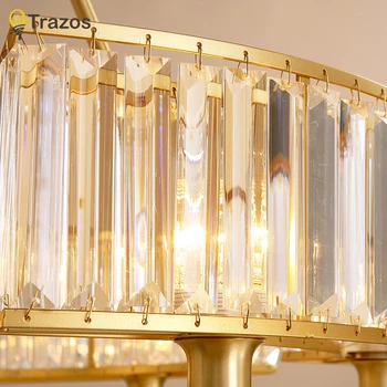 TRAZOS Forgyldt Krystal Vedhæng Lys K9 Krystal dekorative pendel soveværelse børstet krystal vedhæng lys med glans 110-240V
