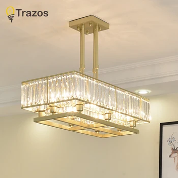 TRAZOS Forgyldt Krystal Vedhæng Lys K9 Krystal dekorative pendel soveværelse børstet krystal vedhæng lys med glans 110-240V