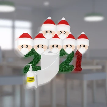 7pcs/set 2021 Familie Santa Claus med Maske Jul Væg-Vindue Klamrer sig Klistermærker