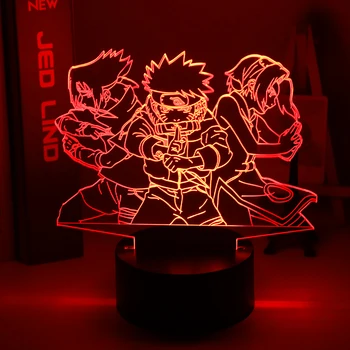 3d-Nat Lys Naruto Team 7 Uzumaki Naruto Sasuke, Sakura Figur boligindretning LED Nat Lampe Animationsfilm Gave til Børn Drenge Barn