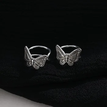Ægte 925 Sterling Sølv Vintage Butterfly Ear Cuff Øreringe Brusk Øreringe til Ikke-Huller i Ørerne Fine Smykker til Kvinder