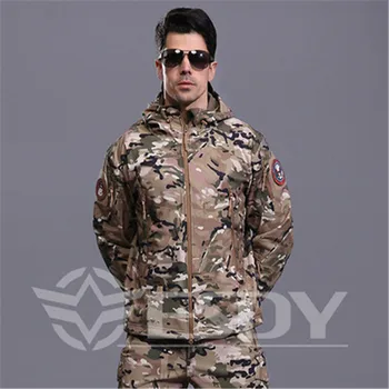Offentlig Mænd s Huden Softshell V4 Taktiske Militære Vandtæt, Vindtæt, Varm Frakke Camouflage Hætteklædte Camo Army Tøj jakke