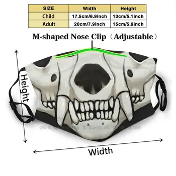Tasmanian Devil Kraniet Munden Print Genanvendelige Maske Pm2.5 Filter Ansigtsmaske Børn Tasmanske Djævel Kraniet Lodne Dyr Skull