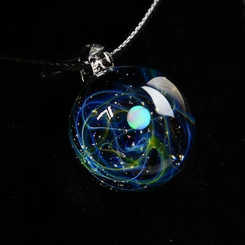 BOEYCJR Unikke Opal Sten Univers Glas Planeter Halskæde Galaxy Tov, Kæde Solar System Halskæde til Kvinder Gave