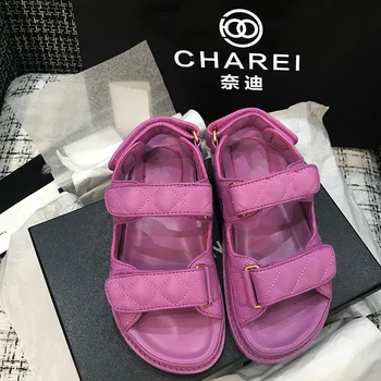 Chare franske original nye tøfler kvinders sandaler udskrivning, gummi bund non-slip indre læder luksus counter pakning