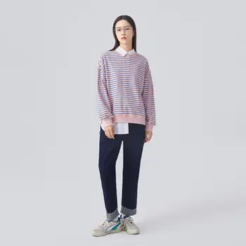 Toyouth Kvinder Stribet Pullover Hættetrøjer Casual Pink, Sort, Rund Hals Grundlæggende Sweatershirt