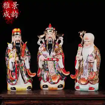 Tre guder af lykke, velstand levetid buddha keramisk figur statue for samling