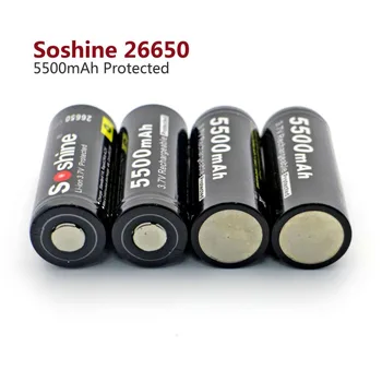 4stk Soshine 5500mAh 3,7 V 26650 Genopladeligt Batteri Li-ion, Lithium Batteri med Beskyttet PCB til LED Lommelygte