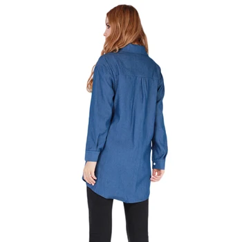 Kvinder er Denim Blå Shirts Mode Efteråret Bluse Casual-Knappen V-Hals Lange Ærmer Toppe Plus Size Jean Tunika Blusa