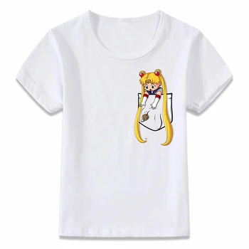 Børn, Tøj, T-Shirt Sailor Moon Pocket Tee Børn T-shirt til Drenge og Piger Toddler Shirts