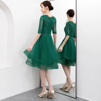 Elegant Grøn Kort Tyl gallakjoler med Halv-Ærmet Sexy Lace Applique Knæet-Længde Formel Kjole Evening Party Dress Plus Størrelse