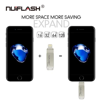 Metal-USB-Flash-Drev 128 gb OTG Pen Drive 32gb, 64gb Usb 2.0 Flash-Disk til iPhone X/8 Plus/8/7 samt USB Memory Stick