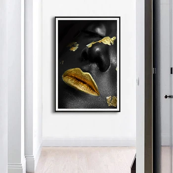 Smuk Gylden Sort Dame Gyldne Lærred Maleri Mode Plakat Print Til stuen HD Væg Kunst Ins Hjem Cuadros Decoracion