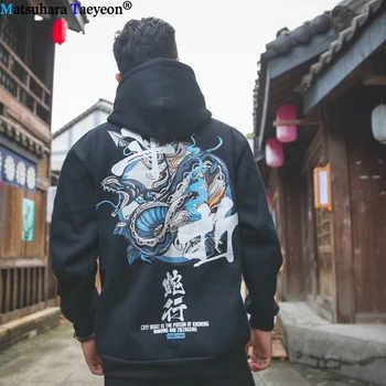 Hip Hop Sweatshirt Mænd Slange Hoodie Kinesiske Karaktererne Harajuku Streetwear Hætteklædte 2019 Foråret Efteråret Toppe, T-Shirts Bomuld