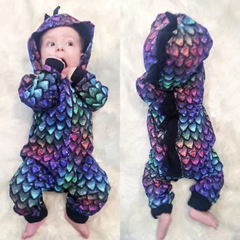 Elvesnest Tegnefilm Baby Sparkedragt 3D Dinosaur Baby Drenge Tøj med Lange Ærmer Hætteklædte Spædbarn Romper Foråret Efteråret Kostume til Nyfødte