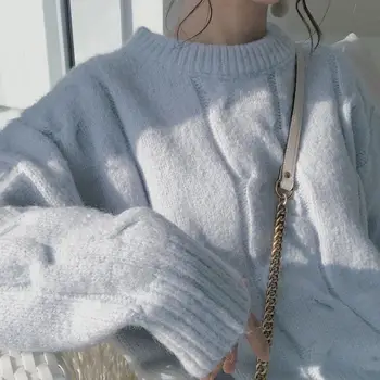 Japansk oversize sweater kvinder er alsidig mode afslappet sweater vinteren, varm, Strikket pullover Solid Kvinder
