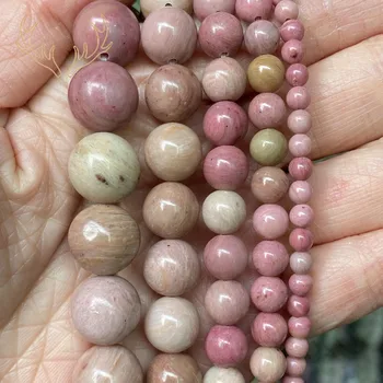 Naturlige Rhodonite Sten Rundt Løse Perler For Kvinder Smykker At Gøre Diy Armbånd Halskæde Tilbehør Engros 15
