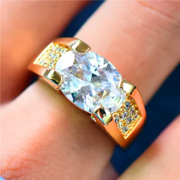 Luksus Mand Kvinde Hvid Krystal Zircon Ring Unikke Stil Gul Guld-Mænd, Kvinder Stor Finger Ring Søde Piger Elsker Engagement Ring
