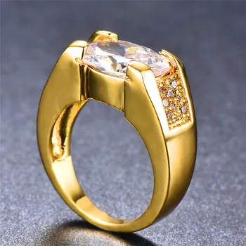 Luksus Mand Kvinde Hvid Krystal Zircon Ring Unikke Stil Gul Guld-Mænd, Kvinder Stor Finger Ring Søde Piger Elsker Engagement Ring