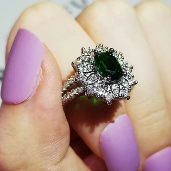 2021 luksus grøn farve Blomster 925 sterling sølv engagement ring for kvinder jubilæum gave smykker bague femme R5723
