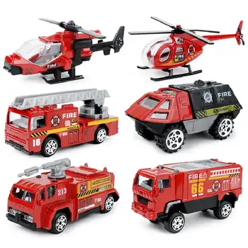 6stk/set, 1:87 Brandmand Brand-Lastbil Motor Helikopter Kontrol Operatøren Beskyttelse Brandmand Kids Legetøj For Drenge Sam legetøj
