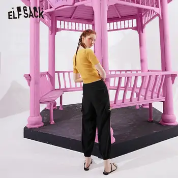 ELFSACK Black Solid Kinesiske Smart Spænde Afslappet Kvinder Harem Bukser 2020 Sommeren ELF Ren Vintage koreanske Damer Daglige Arbejde Bunden