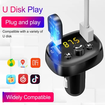 JINSERTA FM-Senderen Bil Bluetooth 5.0 FM-Radio Modulator bilsættet Dobbelt USB Bil Oplader, Håndfrit udstyr Trådløs MP3-Afspiller