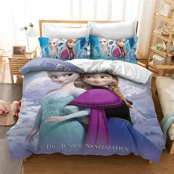 Blå Disney Frosne sengetøj sæt Twin Size Seng Sengetøj til Børn Hjem Queen Kong Duvet Dækker Piger Sengetæppe Enkelt Tæppe 3 pc ' er