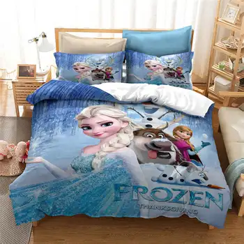Blå Disney Frosne sengetøj sæt Twin Size Seng Sengetøj til Børn Hjem Queen Kong Duvet Dækker Piger Sengetæppe Enkelt Tæppe 3 pc ' er