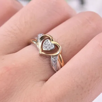 Mode Guld Farver Hjerte Zircon vielsesringe for Bruden Bryllup Band Engagement Ring for Kvinder Smykker Tilbehør